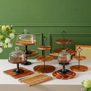 Ruichang Acacia Wood Multi Tiered Tray Round Dessert Display <b>Stand</b> Wedding Cake Plate Three Tiered Serving Tray - Product Image 5