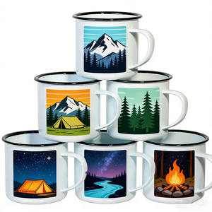 Livraison rapide, tasse <span class=keywords><strong>à</strong></span> café, <span class=keywords><strong>à</strong></span> vin, <span class=keywords><strong>à</strong></span> thé en émail métallique <span class=keywords><strong>de</strong></span> 12 oz avec bord noir, logo personnalisé en sublimation, qualité alimentaire européenne, blanc - Product Image 1