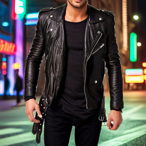 Tendances personnalisées Printemps Automne Hommes Casual Streetwear Cuir Noir Multi-poches Coupe ajustée Respirant Fermeture éclair sur le devant - Product Image 2