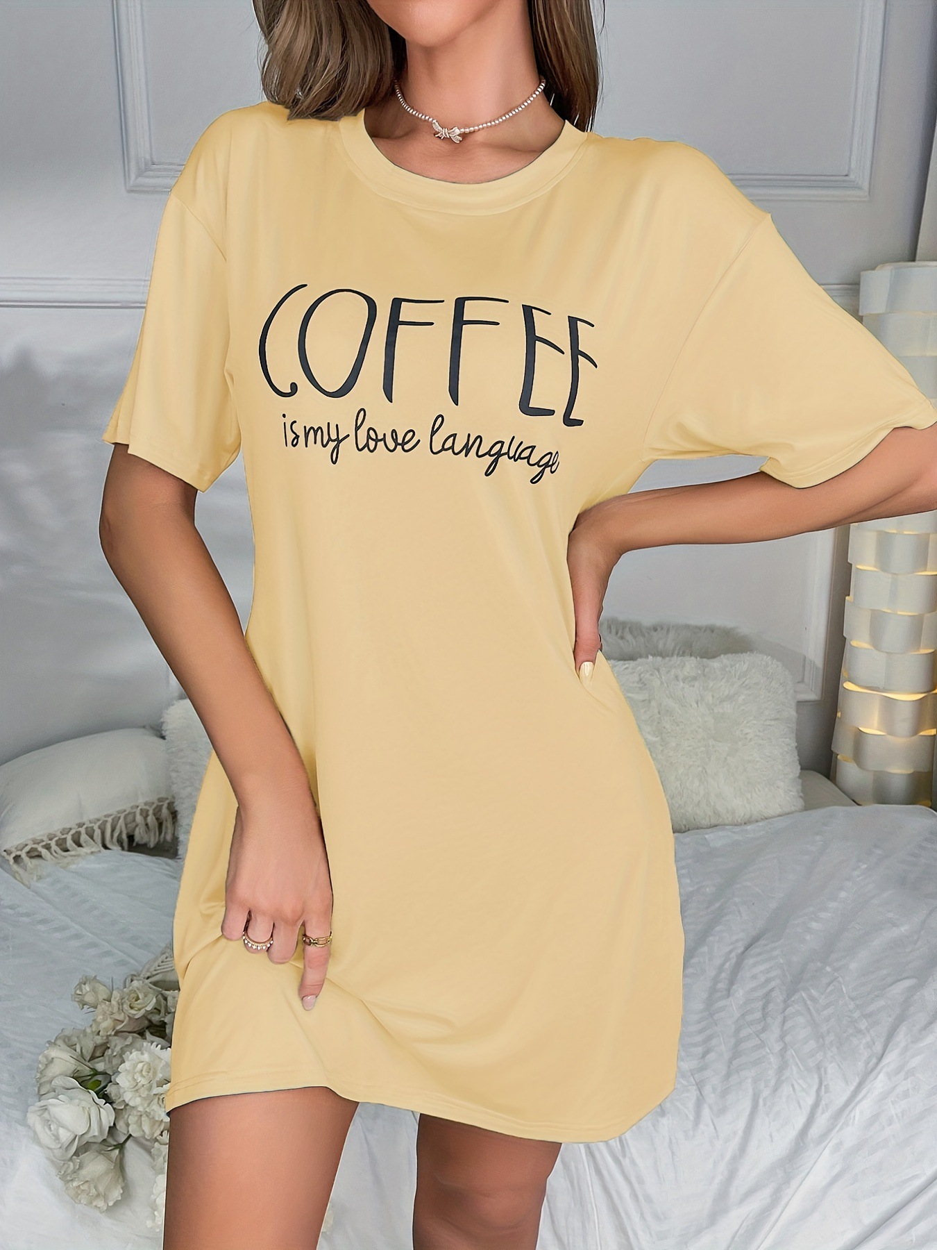 Nightgown Loose Fit Short-Sleeved Tshirt Gowns for Women Letter Print Home  Wear Tshirt Women Home Night Dress Pajama Dress| Alibaba.com