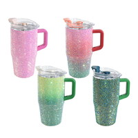 Gobelet en strass de 20oz avec poignée et paille tasse de voyage isolée sous vide personnalisée gobelets en acier inoxydable