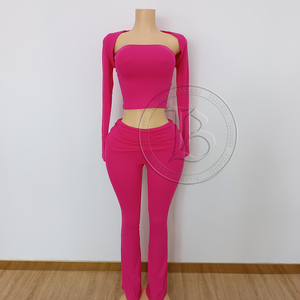 Ensemble Lounge <span class=keywords><strong>D</strong></span>écontracté 3 Pièces pour <span class=keywords><strong>Femme</strong></span> : Haut Halter à Manches Longues Personnalisable avec LOGO, Legging Évasé à Rabat et Vêtements <span class=keywords><strong>d</strong></span>'<span class=keywords><strong>Été</strong></span> pour <span class=keywords><strong>Femme</strong></span> - Product Image 2