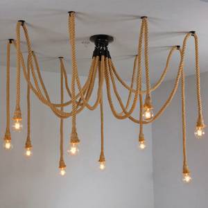 Modern <strong>Spider</strong> Shape Adjustable Hemp Rope Iron <strong>Pendant</strong> <strong>Light</strong> 10 Heads Energy Saving Bulb 110-240V 2-Year Warranty for Hotel Decor - Product Image 1