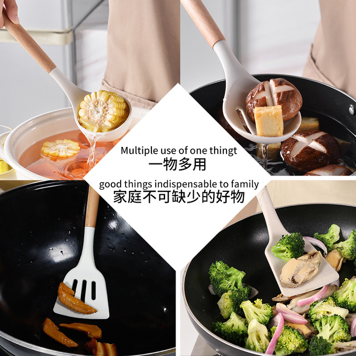 Wooden handle silicone kitchen utensils set 19-piece