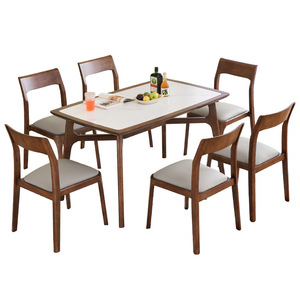 Nordic Modern Solid Wood Rectangular <b>Dining</b> <b>Table</b> And Chair Set 6 Piece Mocha Brown <b>Space</b> <b>Saving</b> Living Room Furniture - Product Image 5