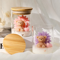 Bougie parfumée personnalisée avec logo, ours marguerite 3D, pot en verre, couvercle en bois, bougie florale pour marque privée, boutique de détail
