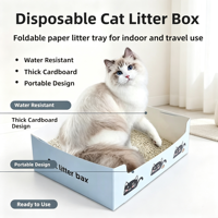 Bac à litière pour chat jetable, pliable, en papier, bac à litière portable, toilette pour chat d'intérieur, résistant à l'eau, en carton épais, pour les voyages