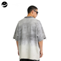 T-shirt surdimensionné en coton délavé à l'acide imprimé personnalisé XUCHANG 250 g/m², T-shirt ample à ourlet brut déchiré 250 g/m² pour homme