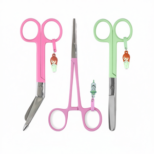 Ensemble de ciseaux à pansements Lister gris et rose, pinces hémostatiques en acier inoxydable, instrument manuel droit pour soins infirmiers, certifié CE - Product Image 1