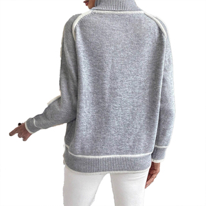 Suéter de Punto con Hombros Descubiertos, Estilo Moderno, para Mujer, Suave, Estilo Casual, Bloques de Color, Jacquard, Holgado, Manga Larga, Top de Moda - Product Image 5