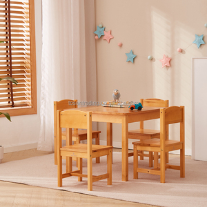 Muebles Infantiles de Diseño Clásico, Mesa de Estudio y Cuatro Sillas, Color Natural - Product Image 3