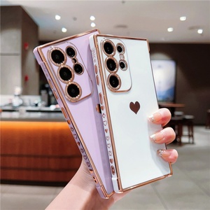 Nuevo Producto: Fundas para Teléfono con Marco Recto y Diseño de Corazón con Letras NICE, Cubierta Protectora Electrochapada para Samsung S22 S25 S24 S23 Ultra - Product Image 3