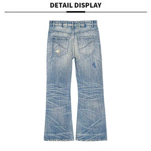 <span class=keywords><strong>Vaqueros</strong></span> de hombre de mezclilla <span class=keywords><strong>con</strong></span> lavado a la piedra, efecto desgastado y <span class=keywords><strong>con</strong></span> pelusas, de pierna ancha, patchwork, retro, corte bootcut y acampanados - Product Image 4