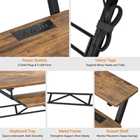Bureau de salon pour la production multimédia avec prise de courant, poste de travail en bois robuste avec éclairage LED, mobilier de maison
