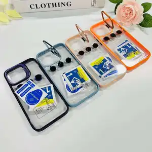 Cep telefon standı halka tutucu telefon iPhone için kılıf 15 Pro max sahipleri iphone 14 pro lens koruyucu için katlanabilir ekran standı