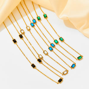 للماء رقيقة سلسلة الفولاذ المقاوم للصدأ الأخضر دلاية من حجر الزركون قلادة سوار الخلخال طقم مجوهرات - Product Image 5