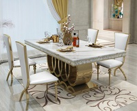 Ensemble de table à manger rectangulaire de luxe avec 6 chaises, table à manger avec plateau en marbre pour la maison