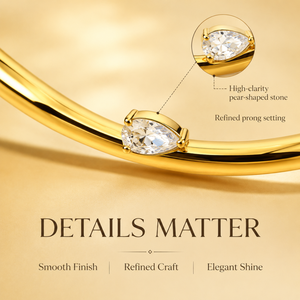 Brazalete abierto irregular chapado en oro amarillo claro, resistente al deslustre, con diseño de pera y engaste de garra retorcido, para mujer, boda, estilo moderno - Product Image 4
