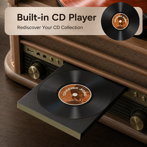 Tourne-disque multifonction en bois pour CD, cassette, <span class=keywords><strong>vinyle</strong></span>, radio DAB sans fil, USB, <span class=keywords><strong>encodeur</strong></span> AUX, télécommande - Product Image 5