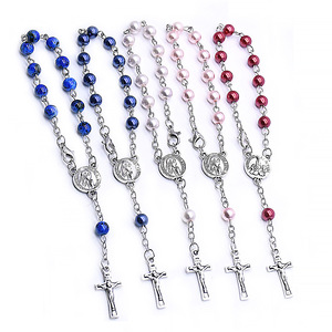 Chapelet <span class=keywords><strong>de</strong></span> Fátima unisexe en alliage <span class=keywords><strong>de</strong></span> zinc plaqué argent antique avec perles imitation perle et croix, pour <span class=keywords><strong>la</strong></span> prière et comme cadeau catholique - Product Image 2
