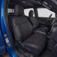 Fundas de Asiento Completas para Tacoma de Cuero Acolchado Black Diamond, Costuras Rojas, Transpirables, Impermeables, Compatibles con Airbag