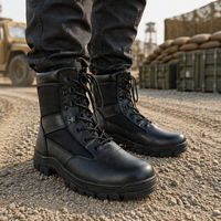 Bottes tactiques en toile avec empeigne en cuir, chaussures de travail sécurisées, bottes en cuir noir pour hommes