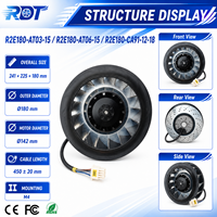 Nuevo Ventilador Centrífugo R2E180-CA91-12 de 230V y 180mm con Aspas Curvadas hacia Atrás para Reemplazo en Ventilación de Gabinetes Industriales HVAC