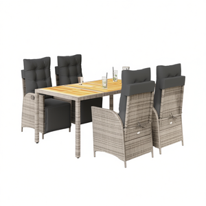 Ensemble de salle à manger de jardin gris 4 places en rotin avec coussins, mobilier d'extérieur au design contemporain - Product Image 1