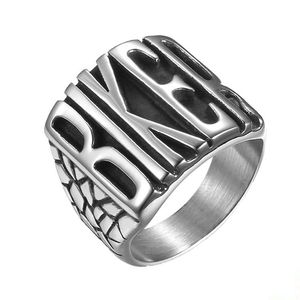 Biker <b>Ring</b> <b>Titanium</b> Steel Silver Men's Letter Design Gift Jewelry - Product Image 5
