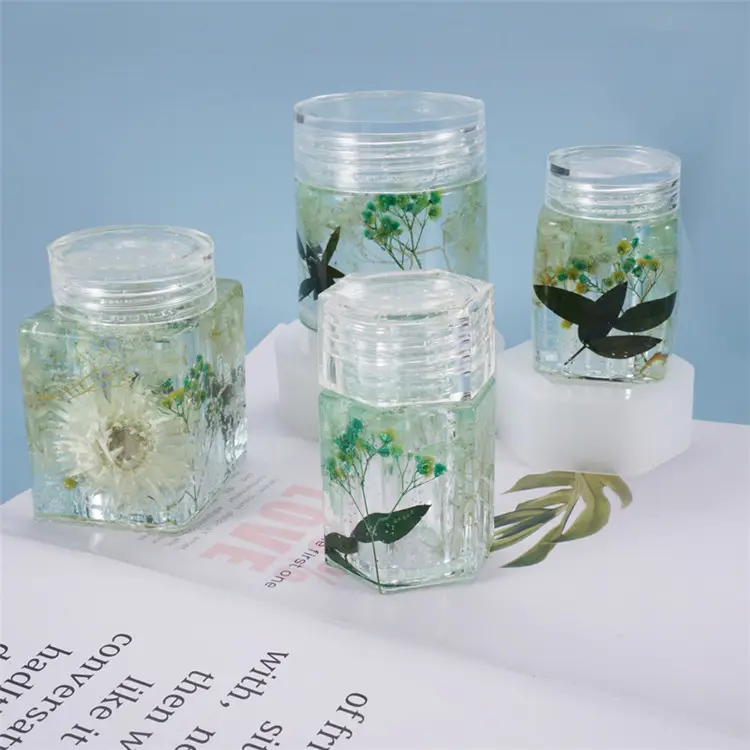 Y1171 Toples Penyimpanan Cetakan Heksagonal, Cetakan Botol Bulat Resin Berkilau Silikon