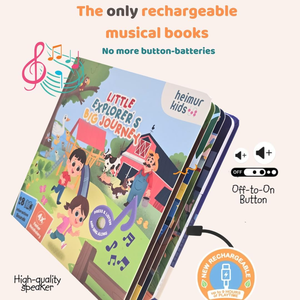 Livre musical personnalisé à 28 boutons sonores pour les tout-petits de 1 à 3 ans avec des comptes-rendus de la maternelle en carton et papier artistique, recharge USB-C - Product Image 1