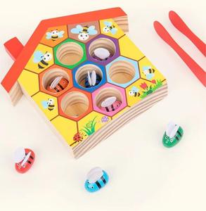 Jouet éducatif : jeu d'association Abeille et Ruche à fixer, puzzle en bois de tri de couleurs, jouet d'apprentissage précoce pour enfants d'âge préscolaire - Product Image 2
