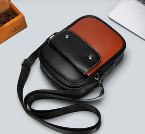 Bolso de Hombro de PU de Lujo para <span class=keywords><strong>Hombre</strong></span>, Cuadrado Pequeño, Impermeable, con Cremallera, Diseño Color-Block, de Cuero PU, Casual, con Logotipo Personalizado, Venta al por Mayor, a la Moda - Product Image 1