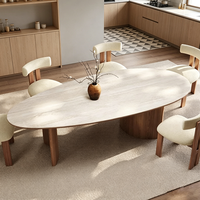 Table à manger ovale en pierre de style ancien Wabi-sabi, 4 chaises, structure en bois massif pour appartement, hôtel, villa