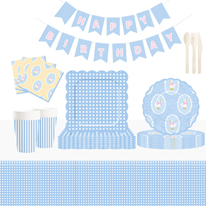 ชุดจานกระดาษลายวาฟเฟิลธีมสัตว์ ดีไซน์ใหม่ DAMAI ลายห่าน สุขสันต์วันเกิด พร้อมผ้าเช็ดปาก แก้วน้ำ และชุดอุปกรณ์บนโต๊ะอาหารแบบใช้แล้วทิ้ง - Product Image 1