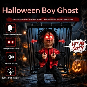 Muñeco Fantasma de Jaula para Halloween Activado por Luz con Ojos Rojos Brillantes y Sonido de Grito para Decoración de Casas Encantadas - Product Image 1