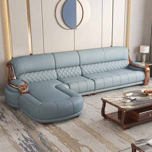 Nuovo <span class=keywords><strong>Divano</strong></span> in Pelle Stile Cinese in Legno Massello per Soggiorno, <span class=keywords><strong>Divano</strong></span> Angolare in Pelle Semplice ed Elegante, <span class=keywords><strong>Divano</strong></span> di Piccole <span class=keywords><strong>e</strong></span> Medie Dimensioni - Product Image 1