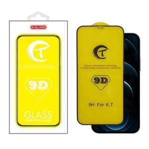 Protector de pantalla de pegamento completo 9D para <span class=keywords><strong>iPhone</strong></span> 16 Pro Max 15 14 13 12 Pro 11 XR 7 8 Plus escape automático de vidrio templado con paquete - Product Image 1