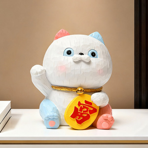 Lucky Cat Resin Figurine Animal Shape Home Decoration Artistic Craft for Living Room Entryway Decor - Product Image 2