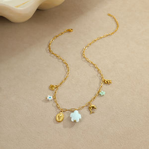 Zomerstrand Klassieke Boho Schelp Dolfijn Schildpad Vlinder Charm Ketting 18K Goud Gegalvaniseerd RVS Schakelketting - Product Image 4