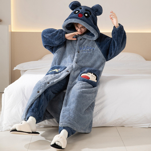 Conjuntos de ropa de dormir Pijamas de invierno Camisón de felpa para hombres Pantalones Pijamas gruesos Ropa de casa para jóvenes y de mediana edad - Product Image 2