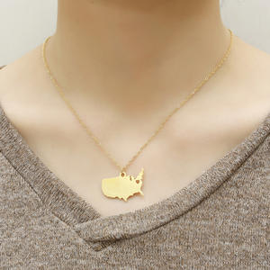 Colgante de acero inoxidable chapado en oro de 18k, collar con bandera de los Estados Unidos, mapa de países de EE. UU. - Product Image 6