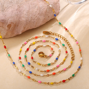 Gold Plated <b>Beaded</b> <b>Necklace</b> With Colorful Crystal Rhinestones Bohemia Style Women's Party Jewelry Gift - Product Image 1