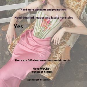 <span class=keywords><strong>Xiaoxiao</strong></span> Blush rose imprimé fleuri robe manches bouffantes col en V bretelles spaghetti style français-une longue robe de soirée à la mode pour le voyage - Product Image 2