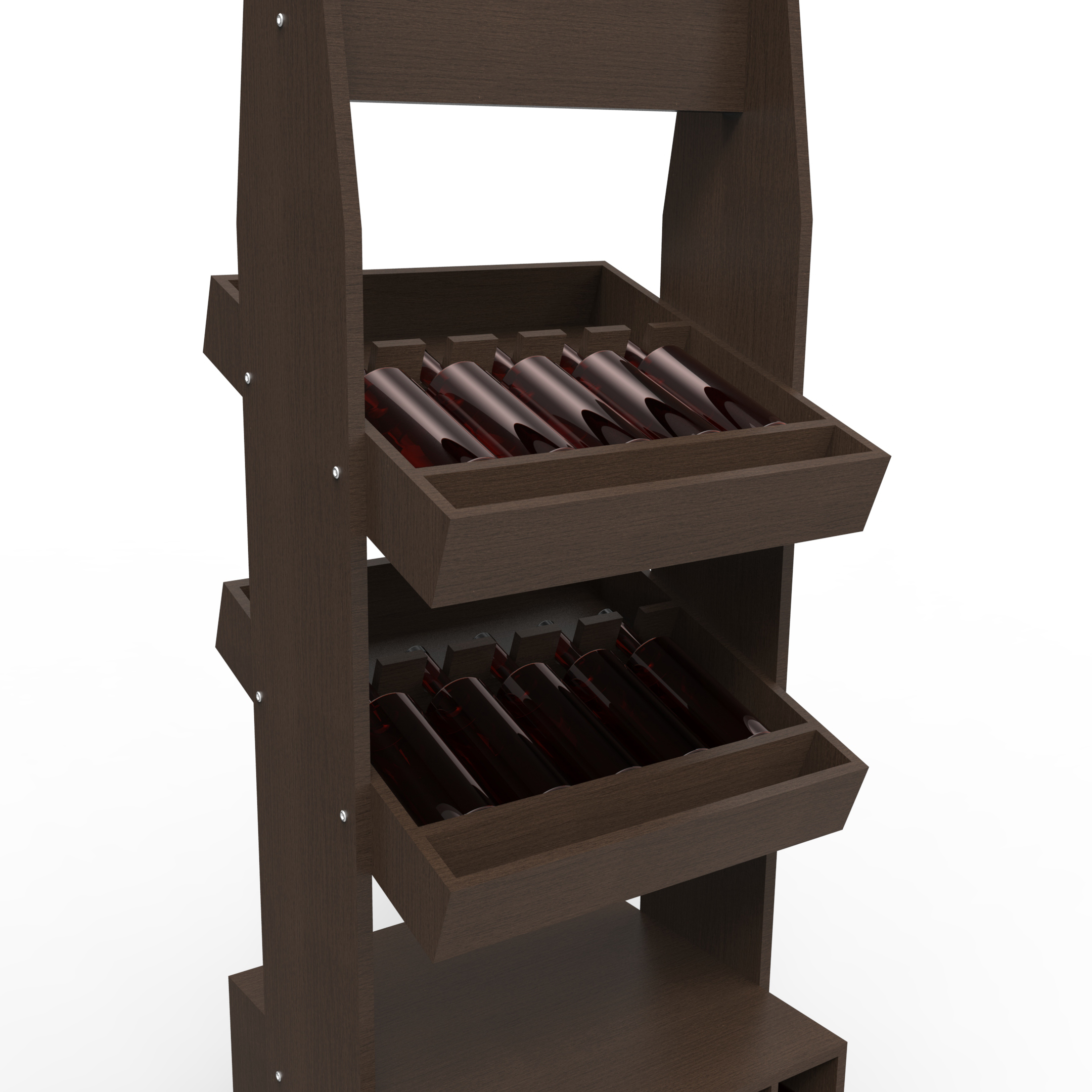 Custom Shop Whiskey Wine Bottle Floor Wooden Tequila Cocktail Store Wood Drink Display Stand with LCD — view 4