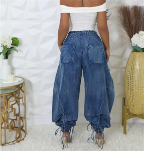 ملابس نسائية جينز فضفاض مع جيوب جينز أزرق كارجو للنساء - Product Image 3