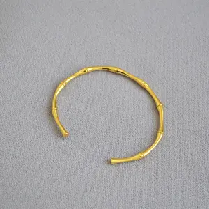 Ins Hot Fine Jewelry Brass Bamboo Bracelet Gold Open Cuff Bangle Bracelet