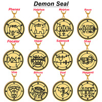 Collier pendentif en acier inoxydable doré avec les sceaux des 72 esprits, la Clé de Salomon la plus petite, Asmoday, Demon Origins, Goetia