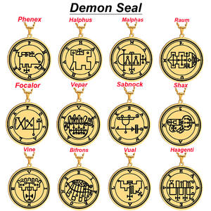 จี้สร้อยคอเหล็กกล้าไร้สนิมสีทองลายตราผนึก 72 วิญญาณแห่งกษัตริย์โซโลมอน คีย์เลสเซอร์ อัสโมเดย์ ต้นกำเนิดปีศาจ โกเอเทีย - Product Image 4