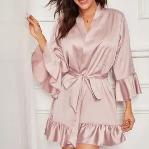 Satin Kimono áo choàng cho phụ nữ Pajama lụa tuyệt đẹp Mặc Áo Choàng